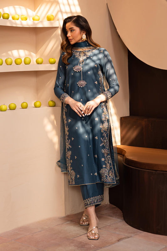 Teal Glam 3 PC - Embroidered Lawn Dress