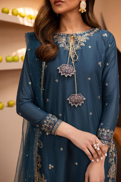 Teal Glam 3 PC - Embroidered Lawn Dress