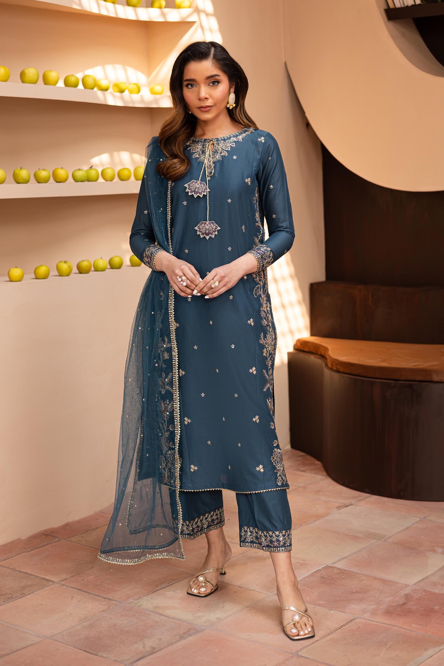 Teal Glam 3 PC - Embroidered Lawn Dress