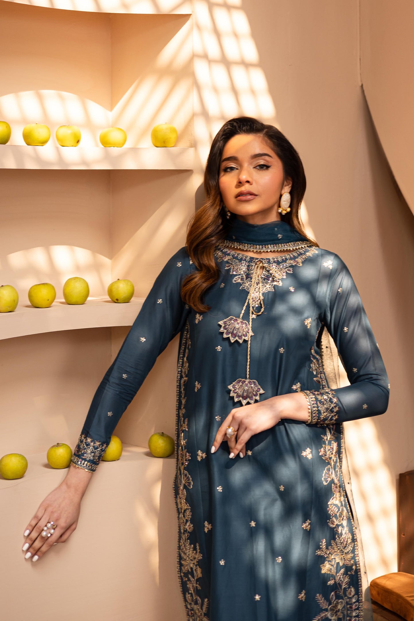 Teal Glam 3 PC - Embroidered Lawn Dress